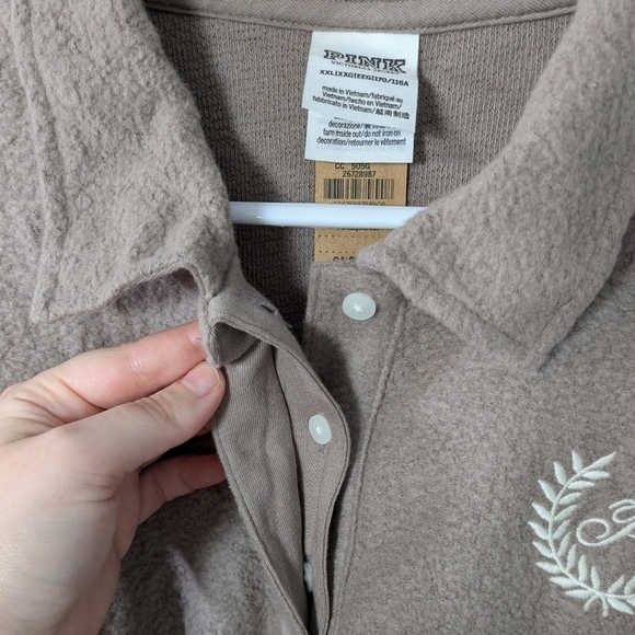 NWT PINK Victoria's Secret Preppy Fleece Cozy Cropped Polo Sweater Top Size XXL - Picture 7 of 11